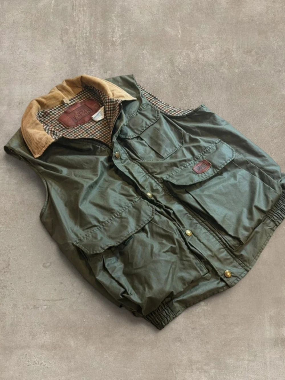 Vintage Woolrich Plaid Lined Canvas Utility Hunting Vest Mens Medium Green